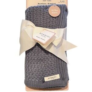 Bonbini Bamboo Knit Swaddle Baby Blanket Solid Blue Ultra Soft Boys New